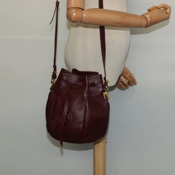 CARTIER Must Line Shoulder Bag Leather Bordeaux Gold Auth - Picture 1 of 14